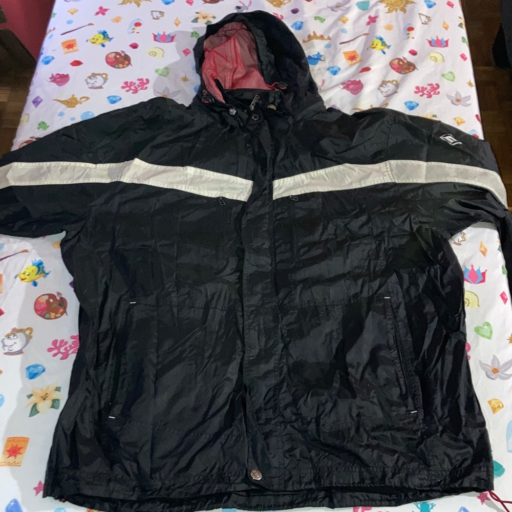 Vintage Exco Stylish Black Windbreaker with White Accents